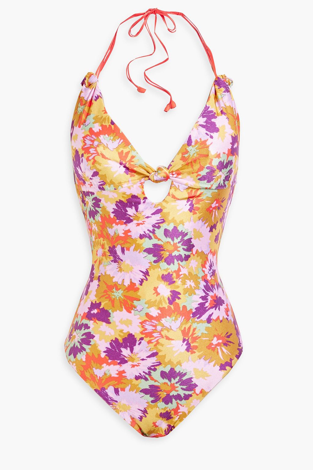 ZIMMERMANN Knotted floral-print halterneck swimsuit | THE OUTNET