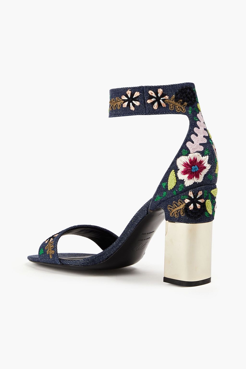 ROGER VIVIER صندل مصنوع من الدنيم بتصميم مطرّز