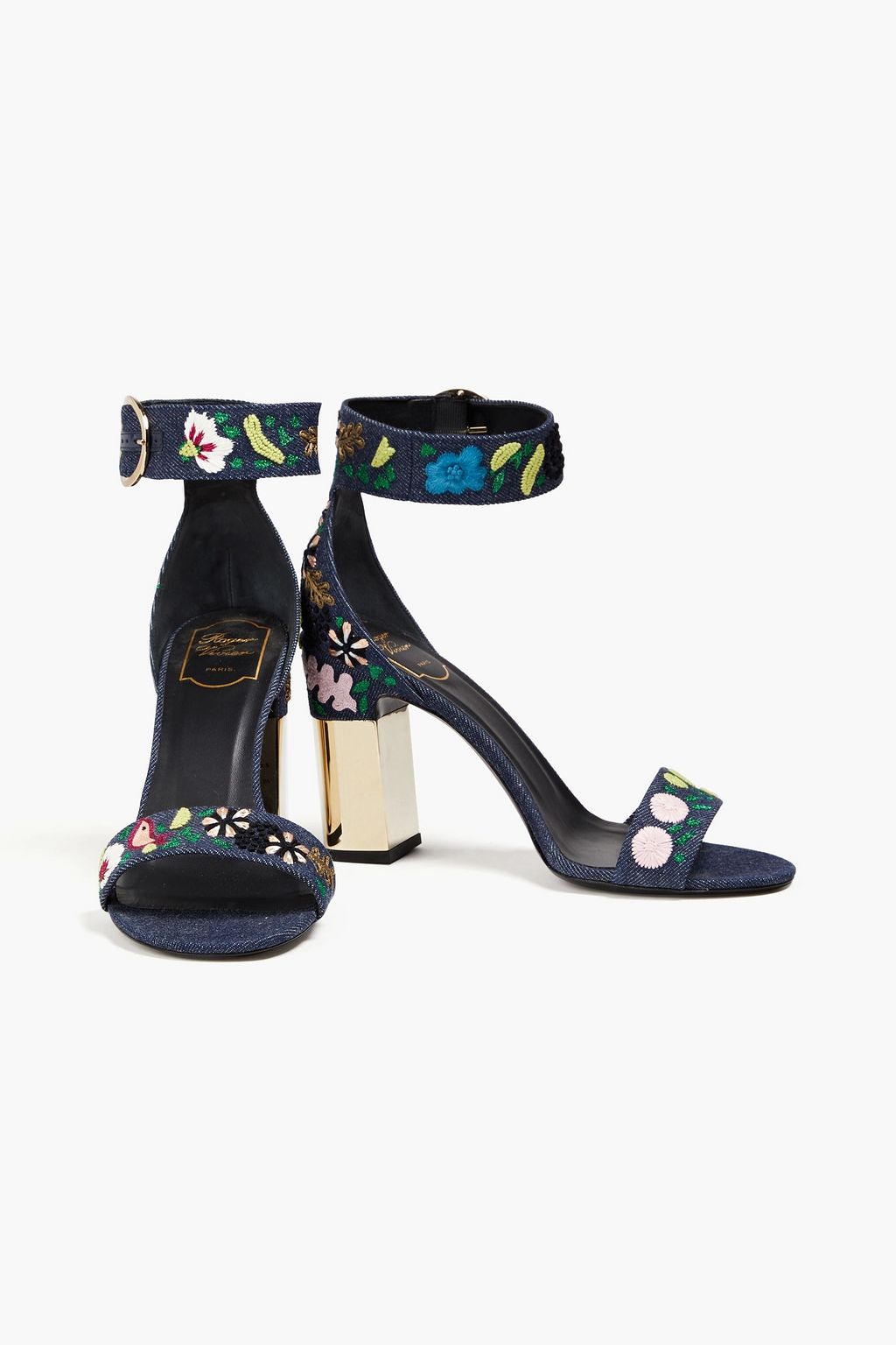 ROGER VIVIER صندل مصنوع من الدنيم بتصميم مطرّز