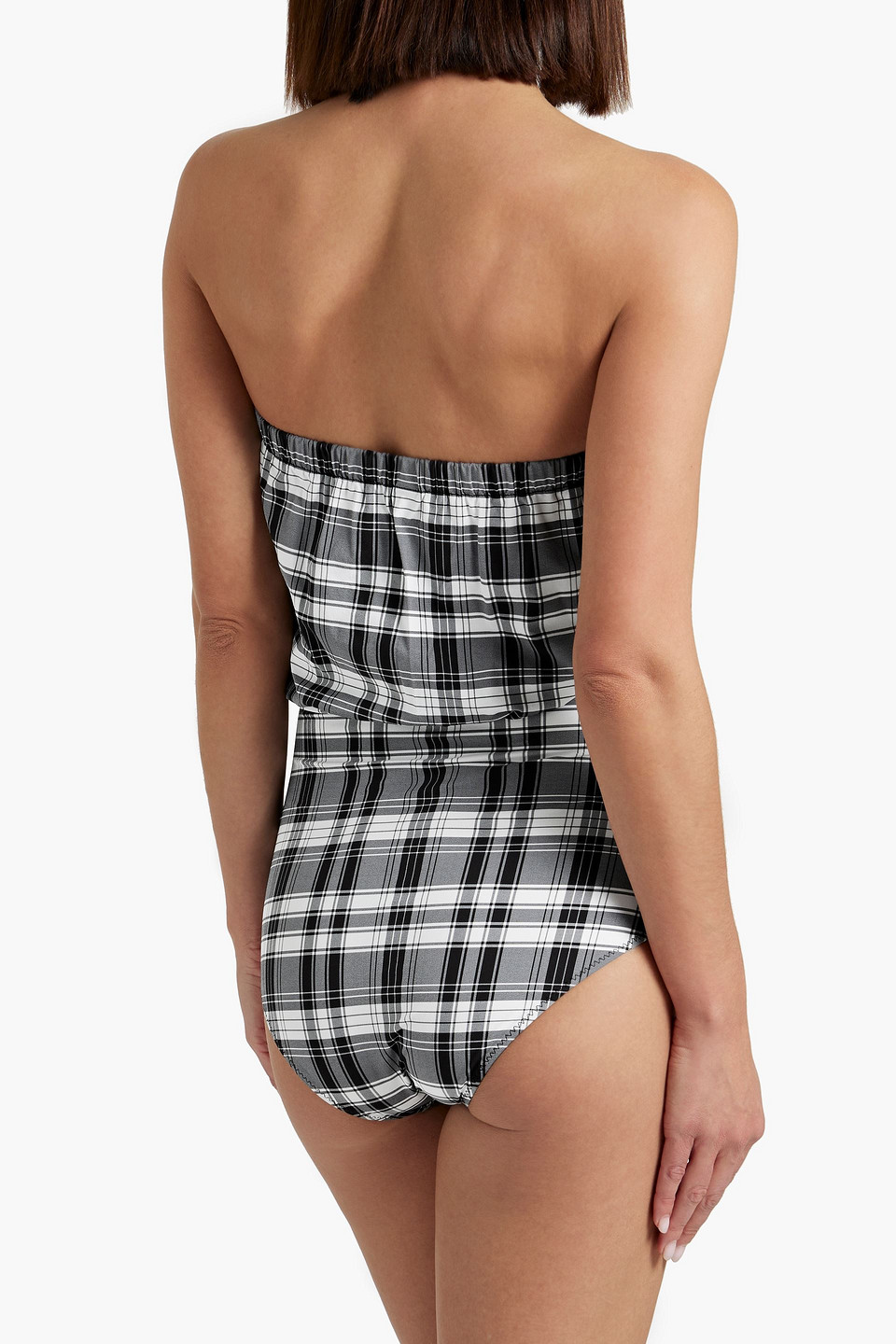 Shop Lisa Marie Fernandez Victor Checked Bandeau Swimsuit In Black