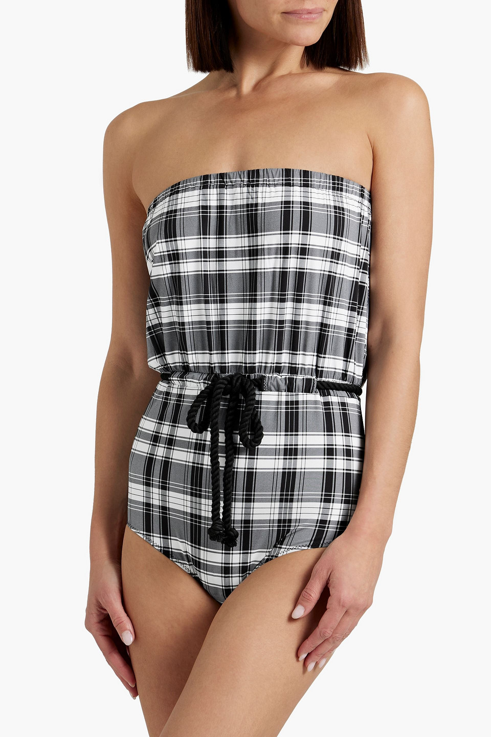 Shop Lisa Marie Fernandez Victor Checked Bandeau Swimsuit In Black