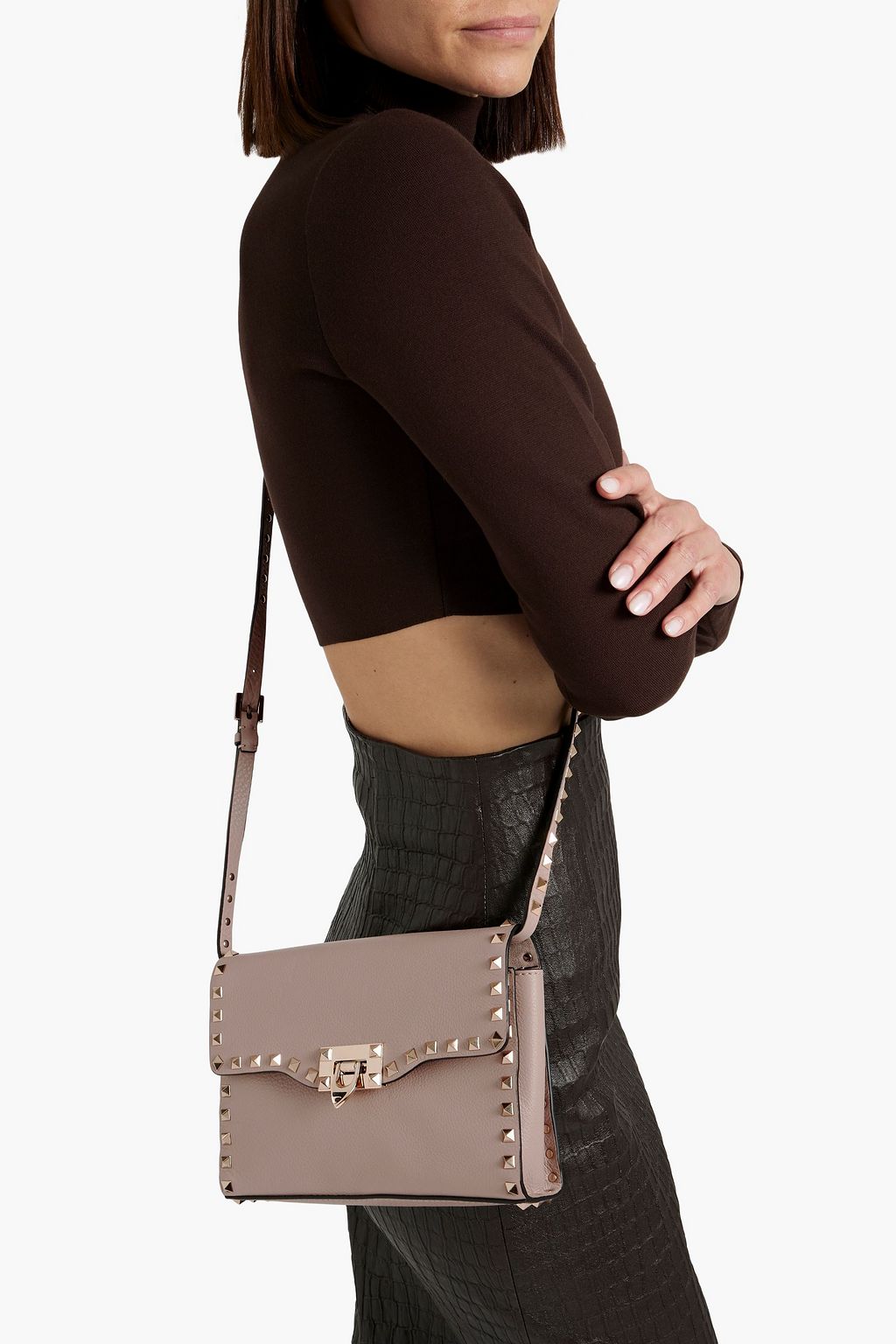 VALENTINO GARAVANI Rockstud pebbled-leather shoulder bag