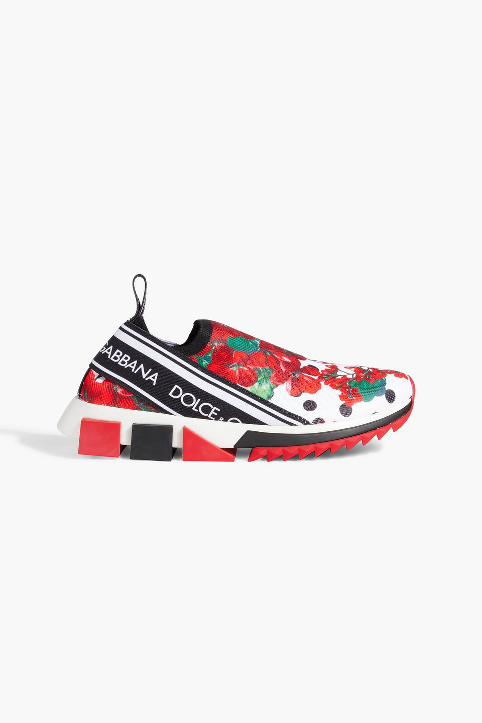 Dolce & Gabbana Floral-print Stretch-knit Sneakers In Red