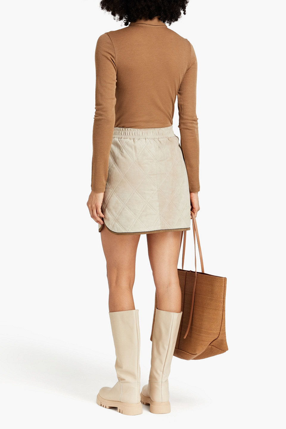  Brunello Cucinelli - Minirock Aus Gestepptem Veloursleder Mit Zierperlen - Neutral - It 38 