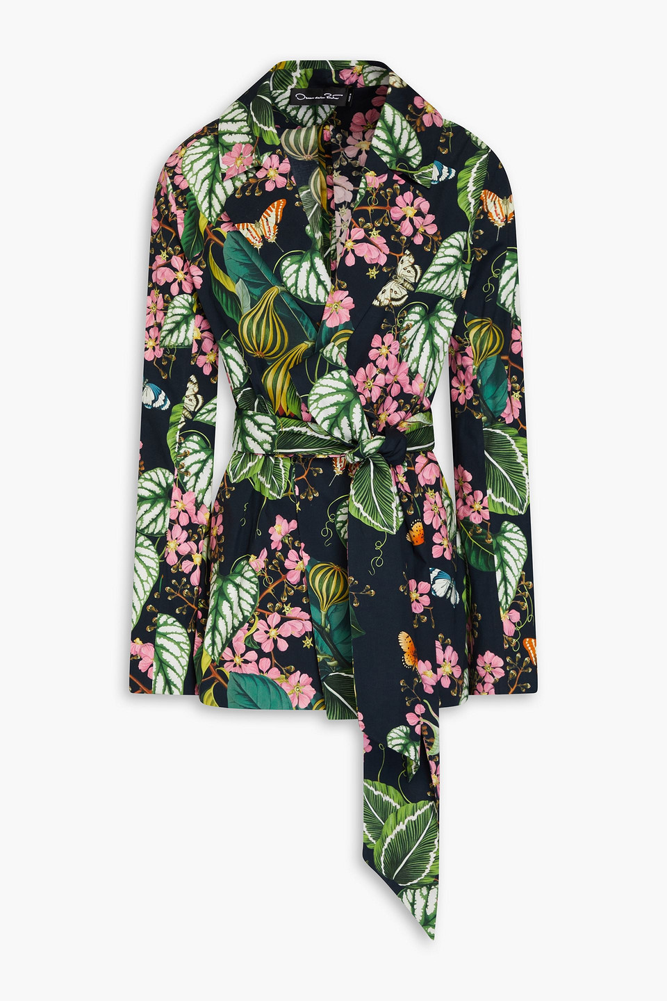 Floral-print cotton-poplin blazer