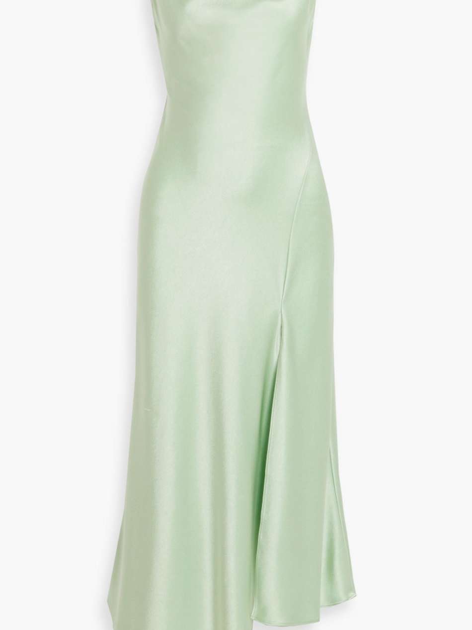 harmony asymmetric draped satin-crepe dress
