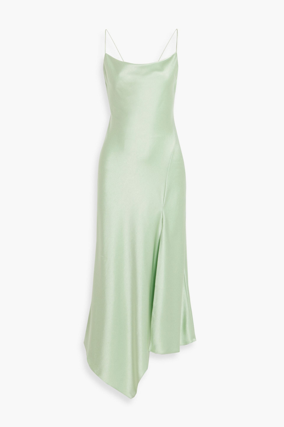 alice olivia - harmony asymmetric draped satin-crepe dress - green - us 6