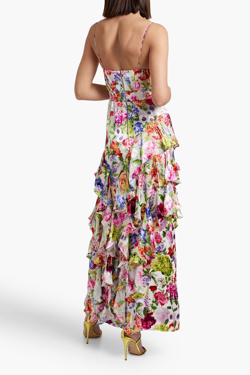 ALICE + OLIVIA フィルクーペシフォン マキシワンピース ラッフル付き フローラルプリント
