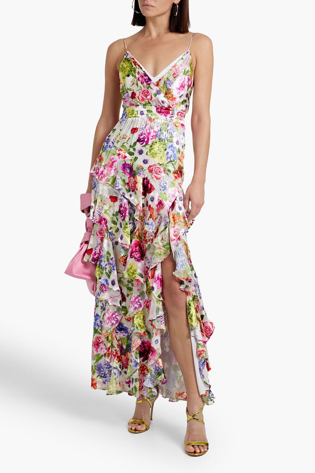 ALICE + OLIVIA フィルクーペシフォン マキシワンピース ラッフル付き フローラルプリント
