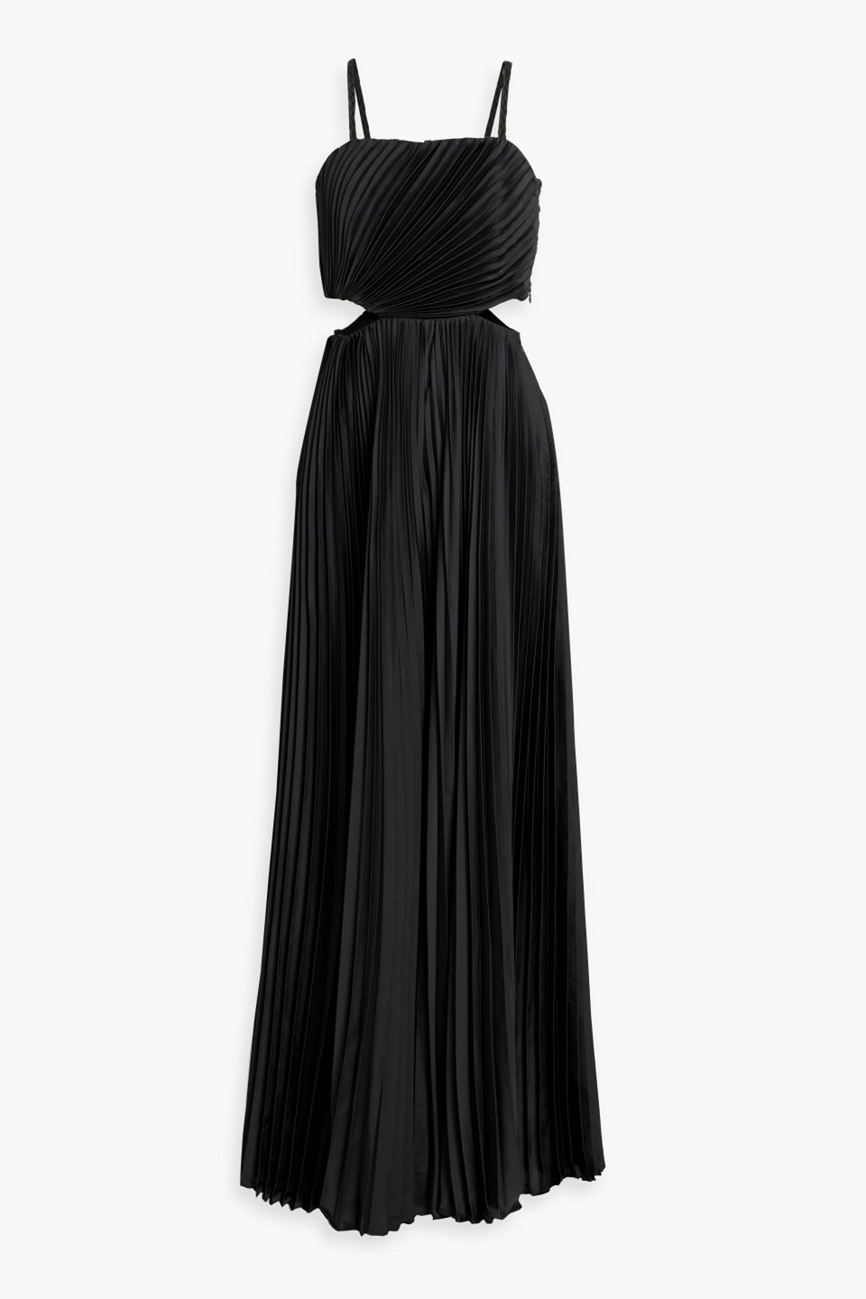 Alice And Olivia Powell Cutout Pleated Satin Wide-leg Jumpsuit In Black