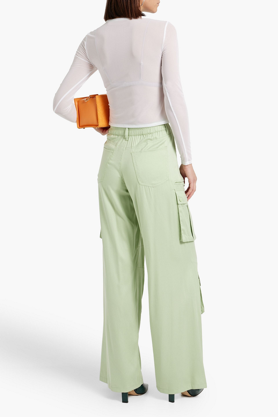 Shop Alice And Olivia Joette Lyocell-blend Cargo Pants In Sage Green