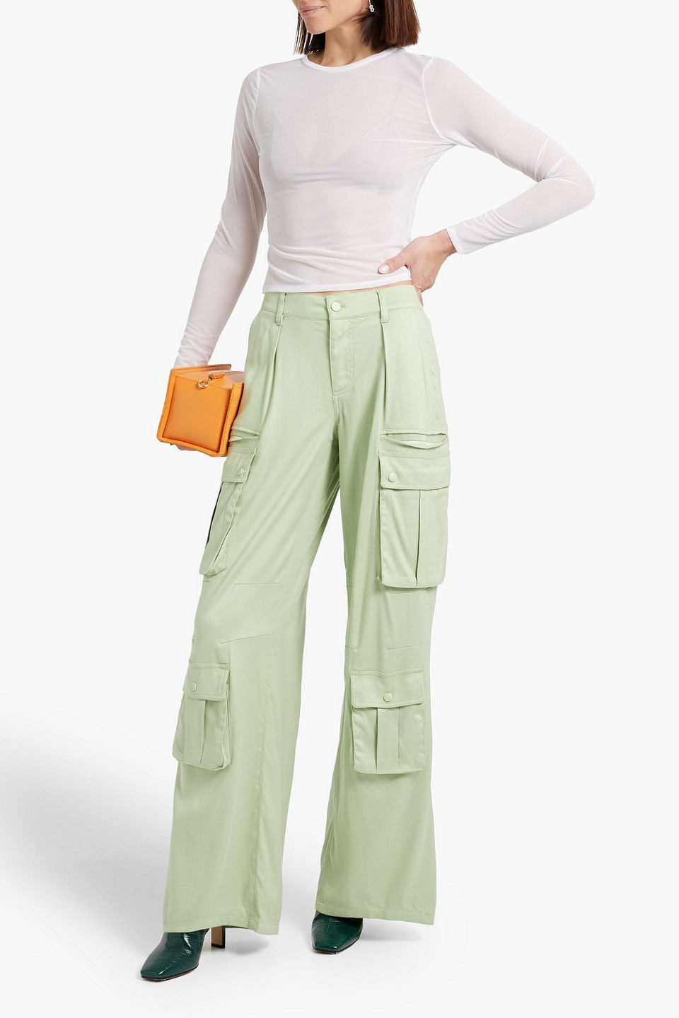 Shop Alice And Olivia Joette Lyocell-blend Cargo Pants In Sage Green