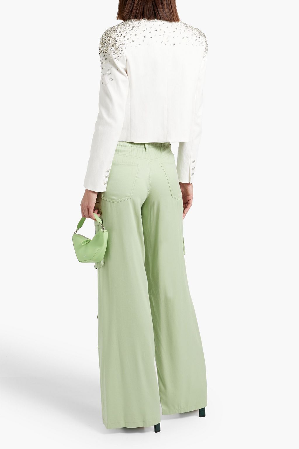 ALICE + OLIVIA Ivan cropped embellished denim blazer