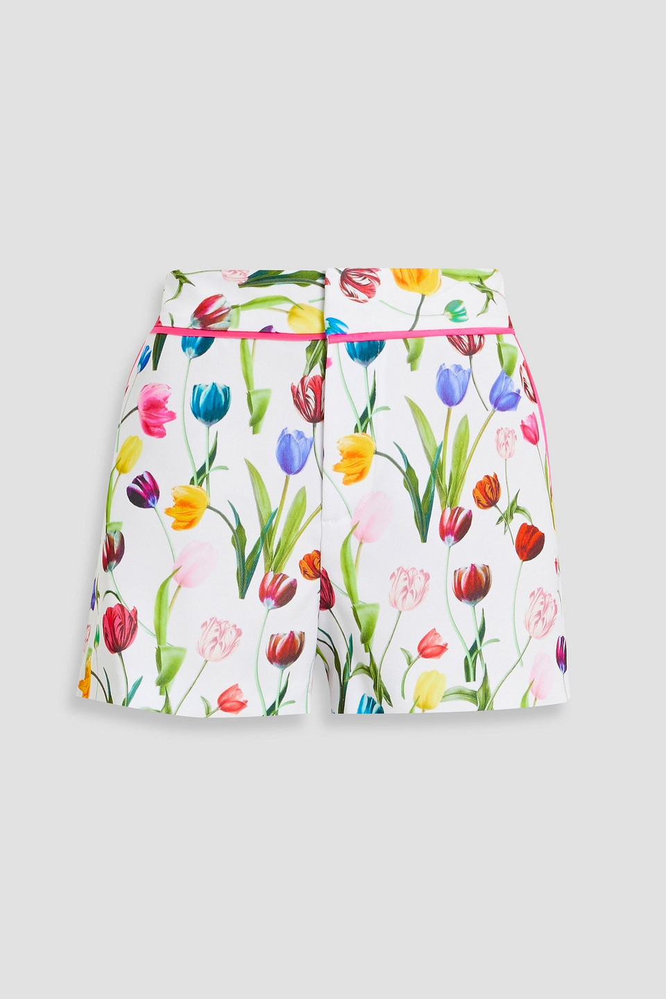 Shop Alice And Olivia Dylan Floral-print Crepe Shorts In White