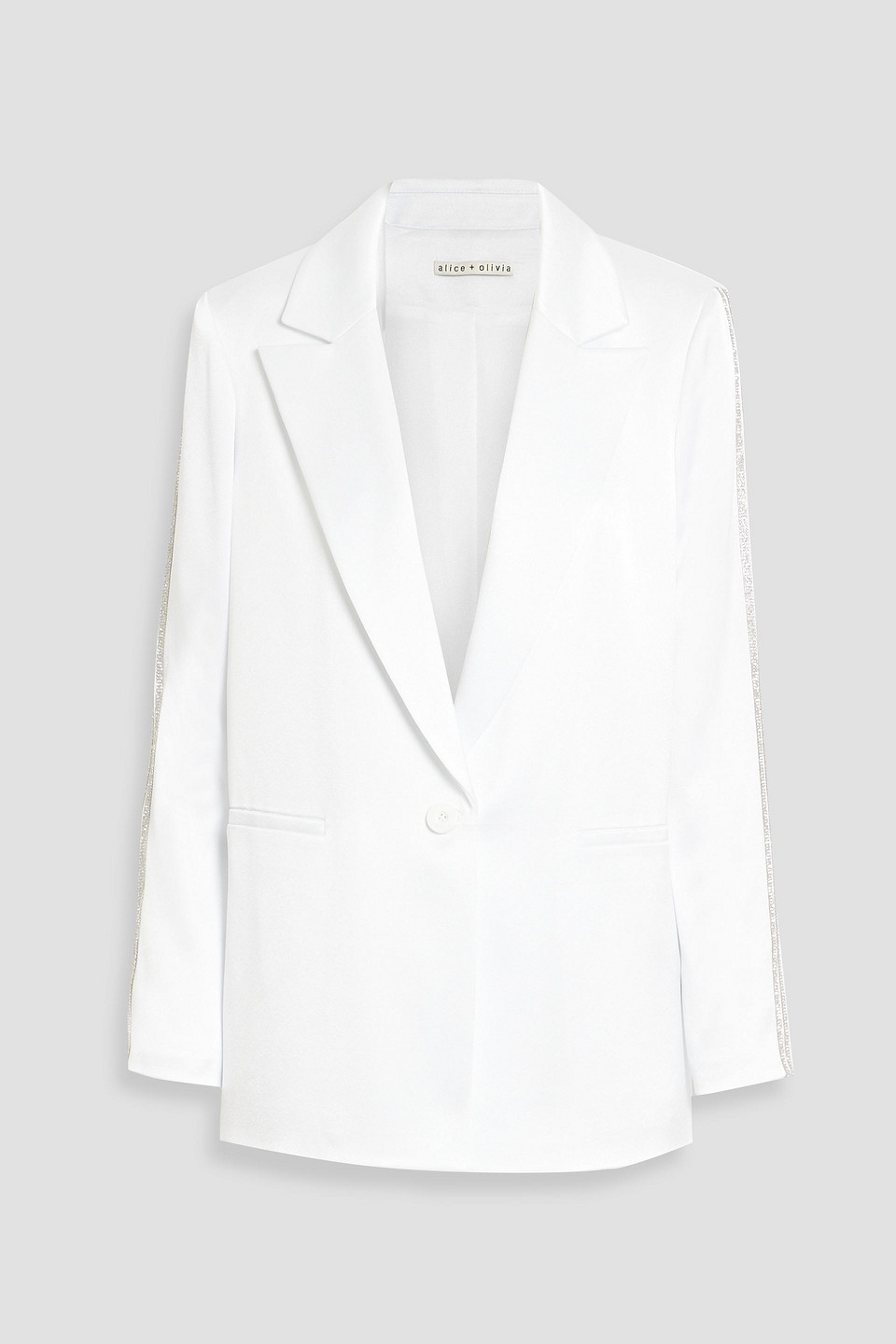 Alice And Olivia Denny Satin Blazer With Crystal Trim In White