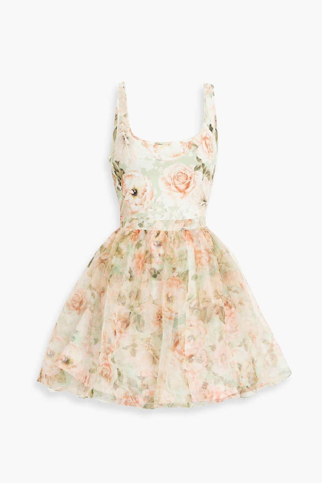 ALICE OLIVIA Chara flared floral print silk organza and jersey mini dress THE OUTNET