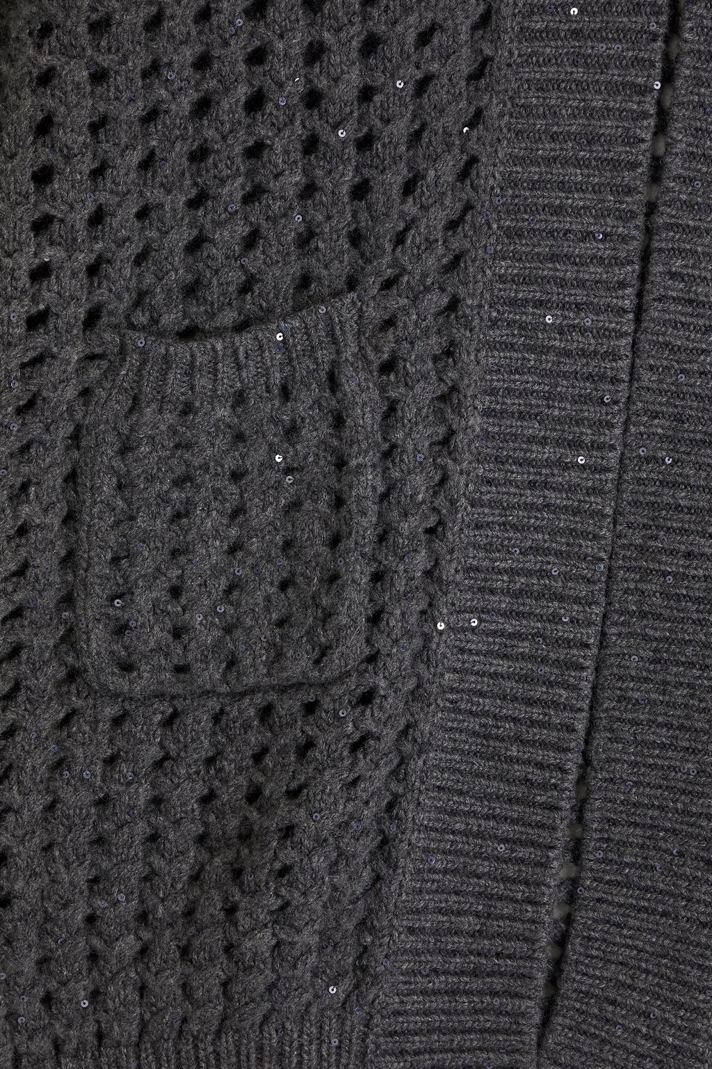 BRUNELLO CUCINELLI Sequin-embellished open-knit cashmere and silk-blend cardigan