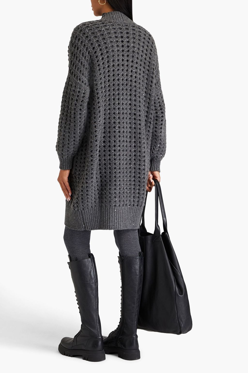 BRUNELLO CUCINELLI Sequin-embellished open-knit cashmere and silk-blend cardigan