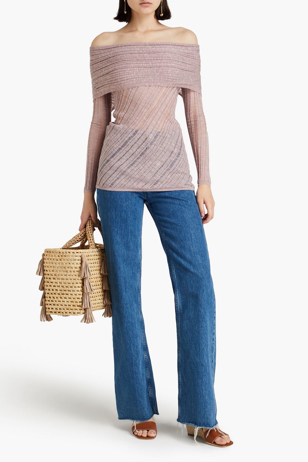 CULT GAIA Off-the-shoulder ribbed-knit top