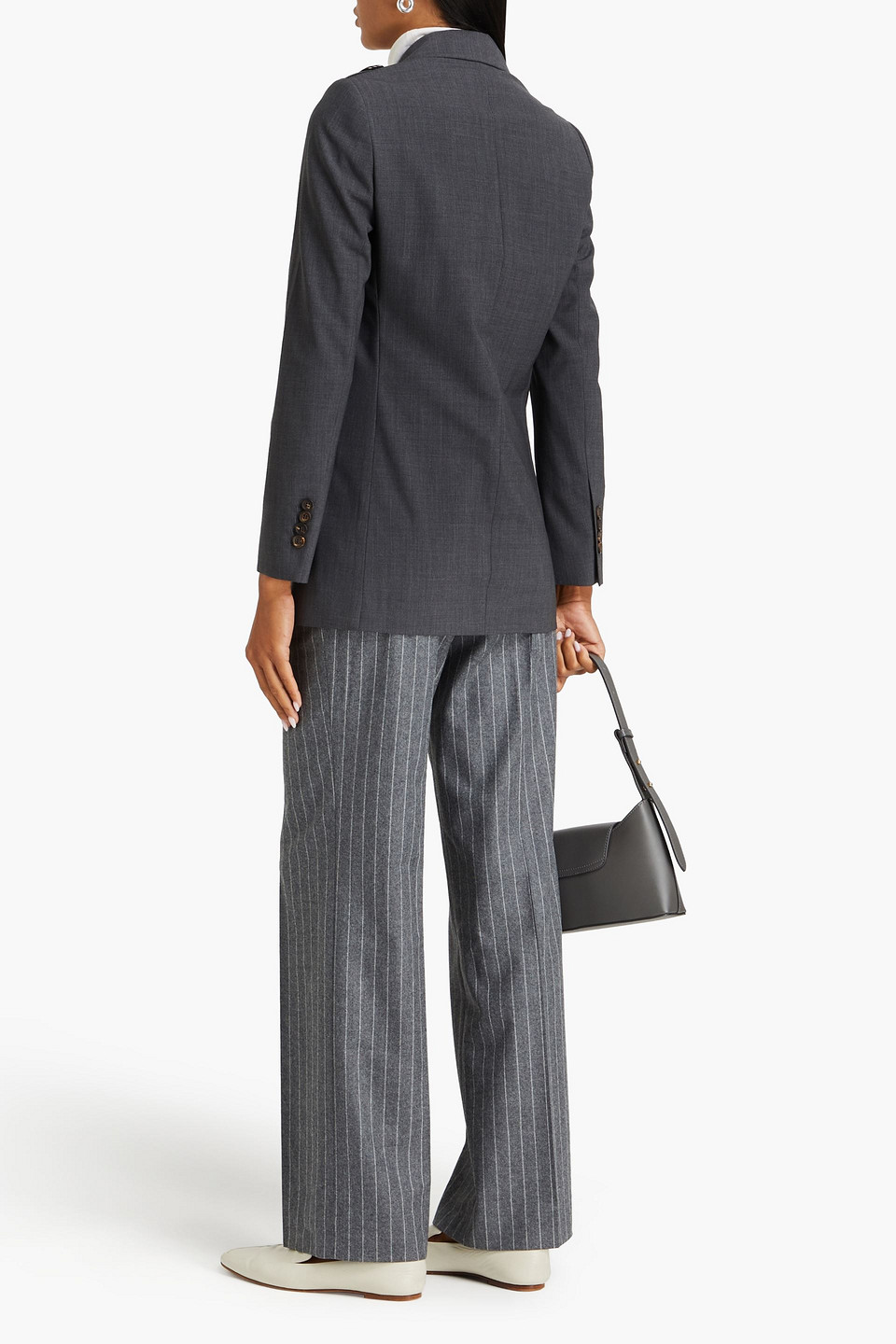 Shop Brunello Cucinelli Ring-embellished Wool-blend Blazer In Charcoal