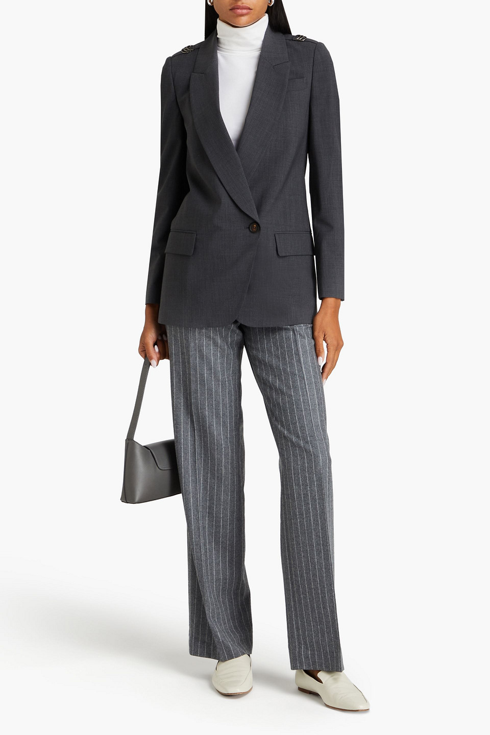 Shop Brunello Cucinelli Ring-embellished Wool-blend Blazer In Charcoal