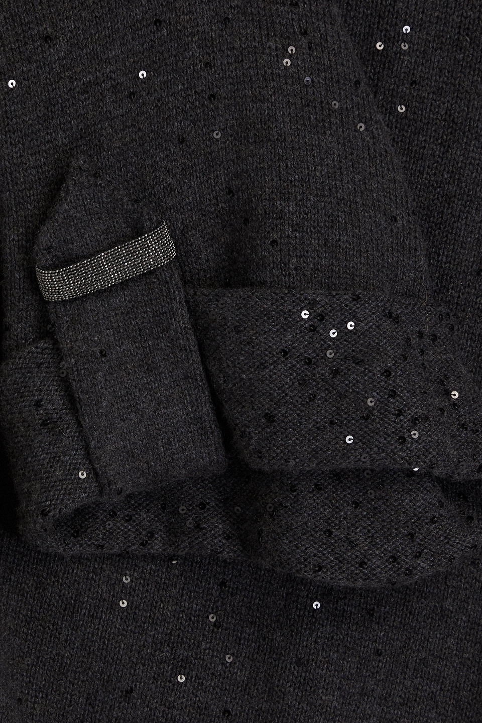 Brunello Cucinelli Rollkragenpullover Aus Einer Gerippten Kaschmir-seidenmischung Mit Zierperlen In Dunkelgrau