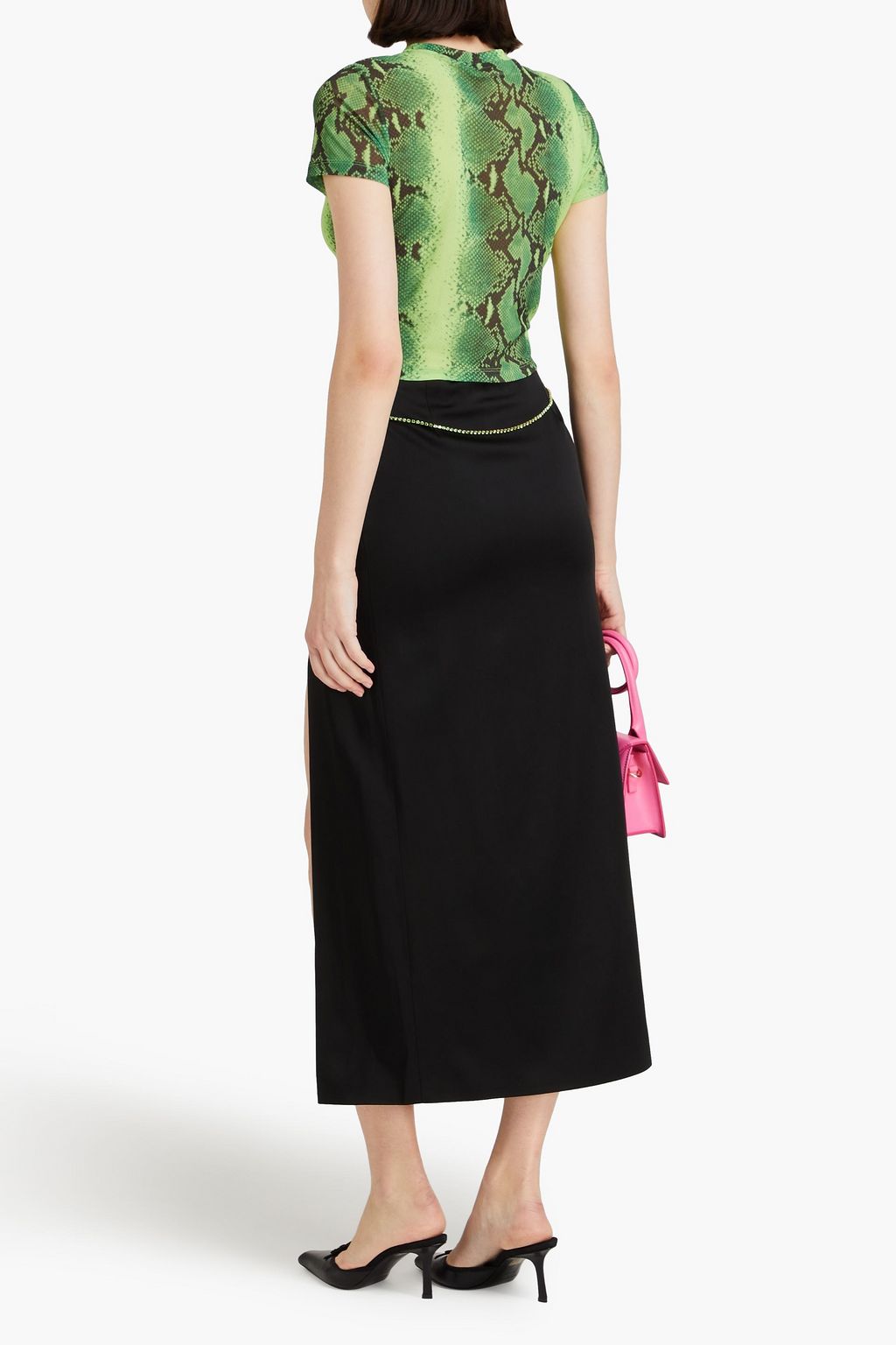 CULT GAIA Nevra cropped embellished snake-print stretch-mesh top