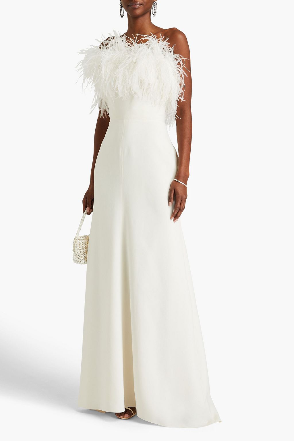 JENNY PACKHAM Strapless feather-embellished crepe gown