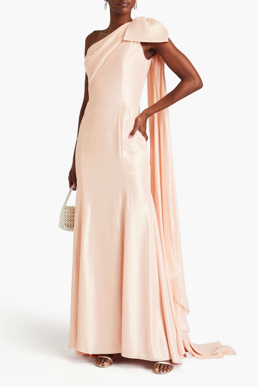 JENNY PACKHAM 원 숄더 보우 디테일 라메 가운