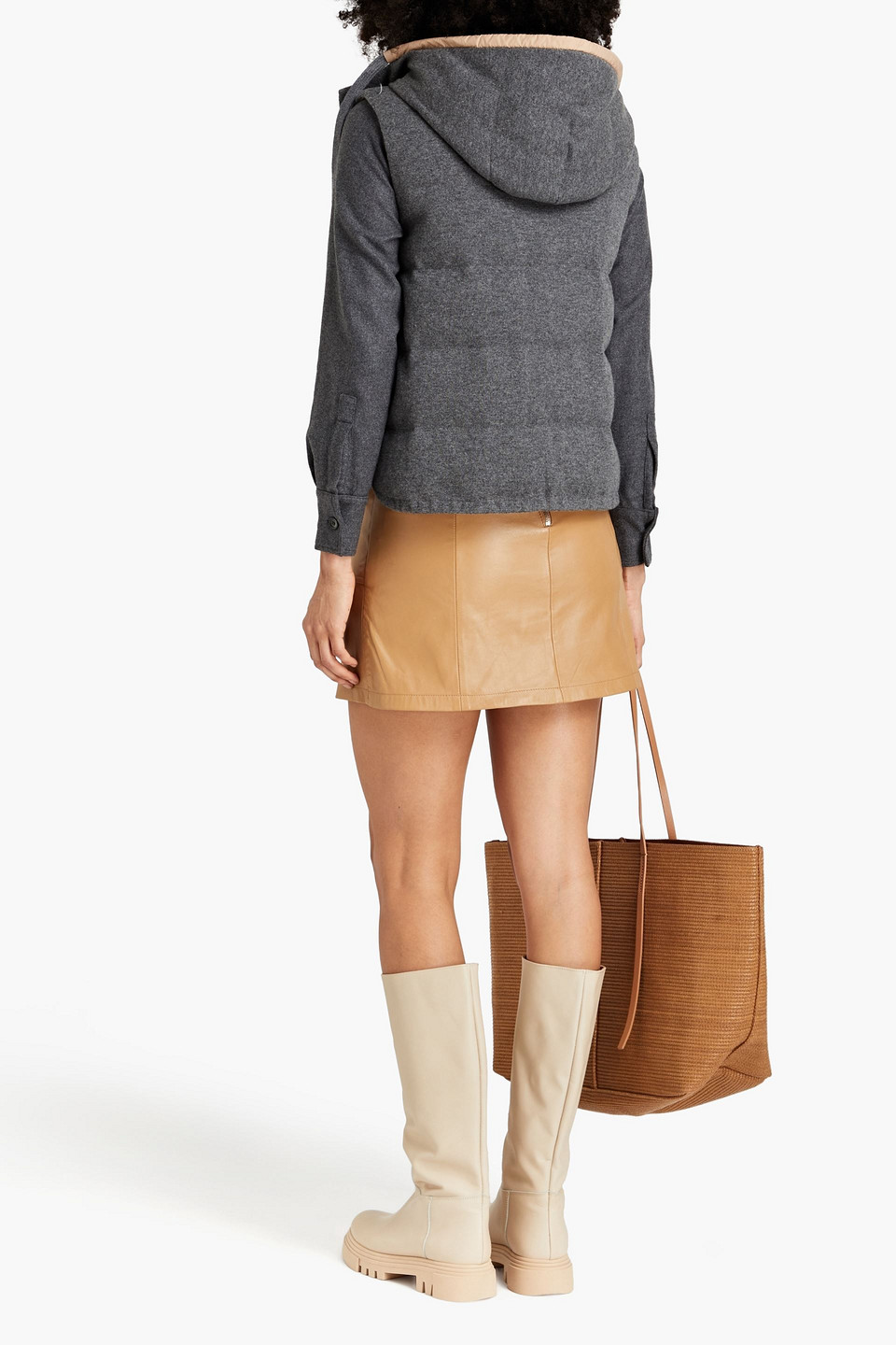 BRUNELLO CUCINELLI REVERSIBLE QUILTED CASHMERE-FELT AND SHELL HOODED VEST