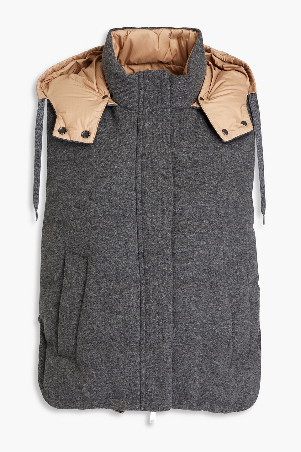 BRUNELLO CUCINELLI REVERSIBLE QUILTED CASHMERE-FELT AND SHELL HOODED VEST