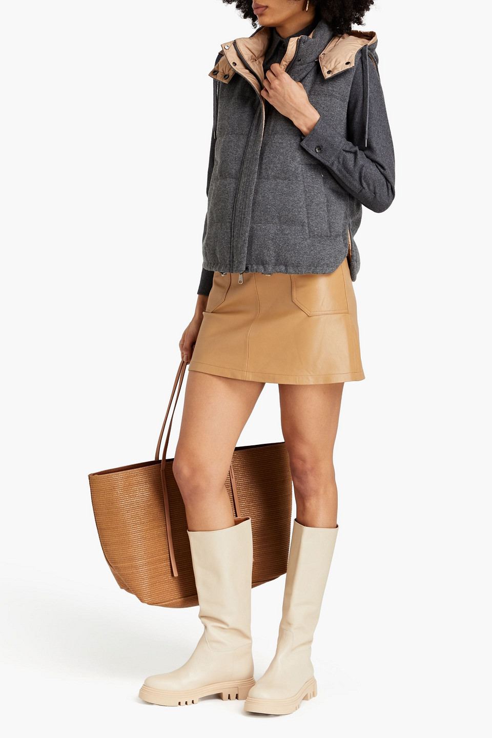 BRUNELLO CUCINELLI REVERSIBLE QUILTED CASHMERE-FELT AND SHELL HOODED VEST