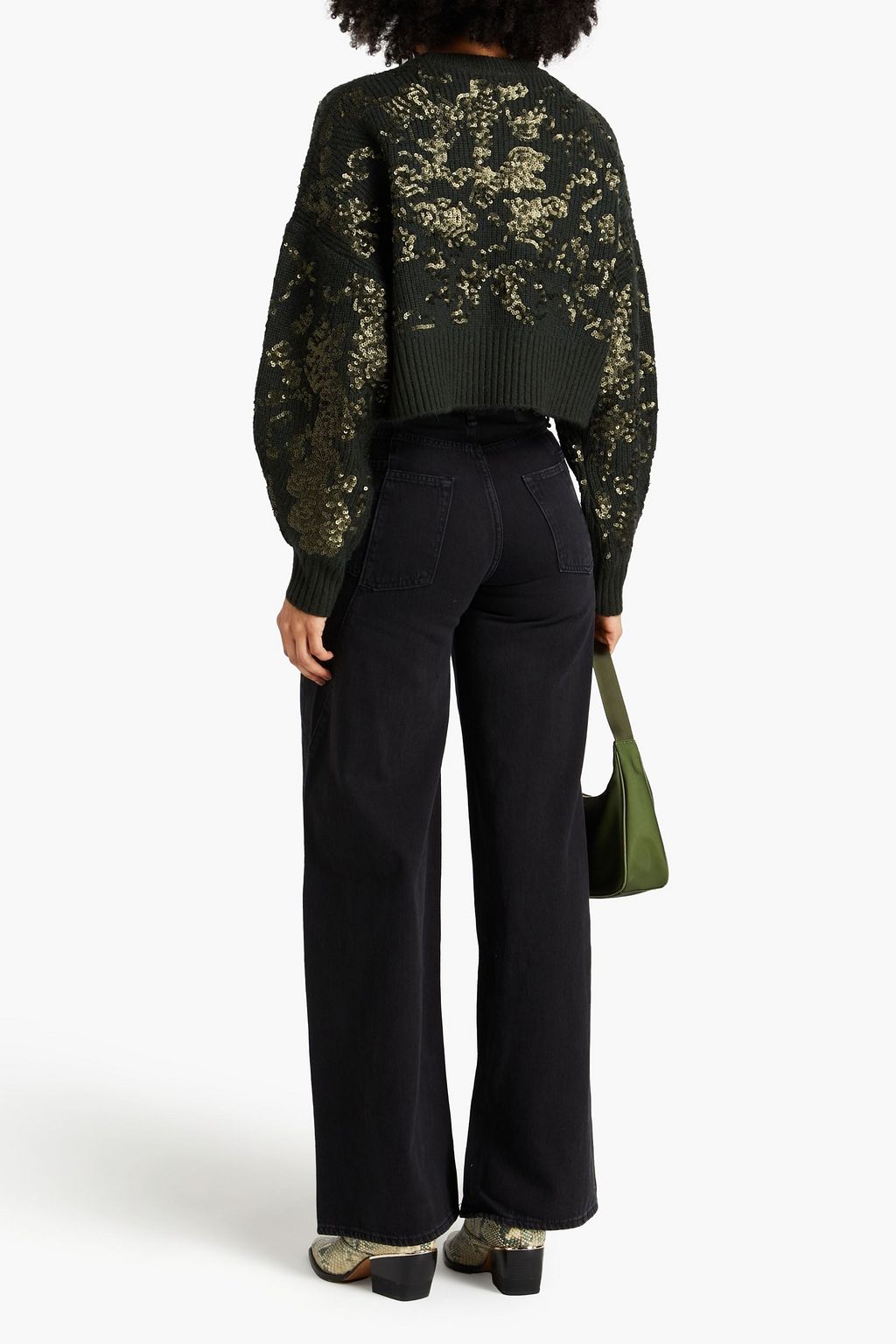 RAG & BONE كنزة رياضية قصيرة مصنوعة من مزيج الصوف ومزينة بأقراص برّاقة
