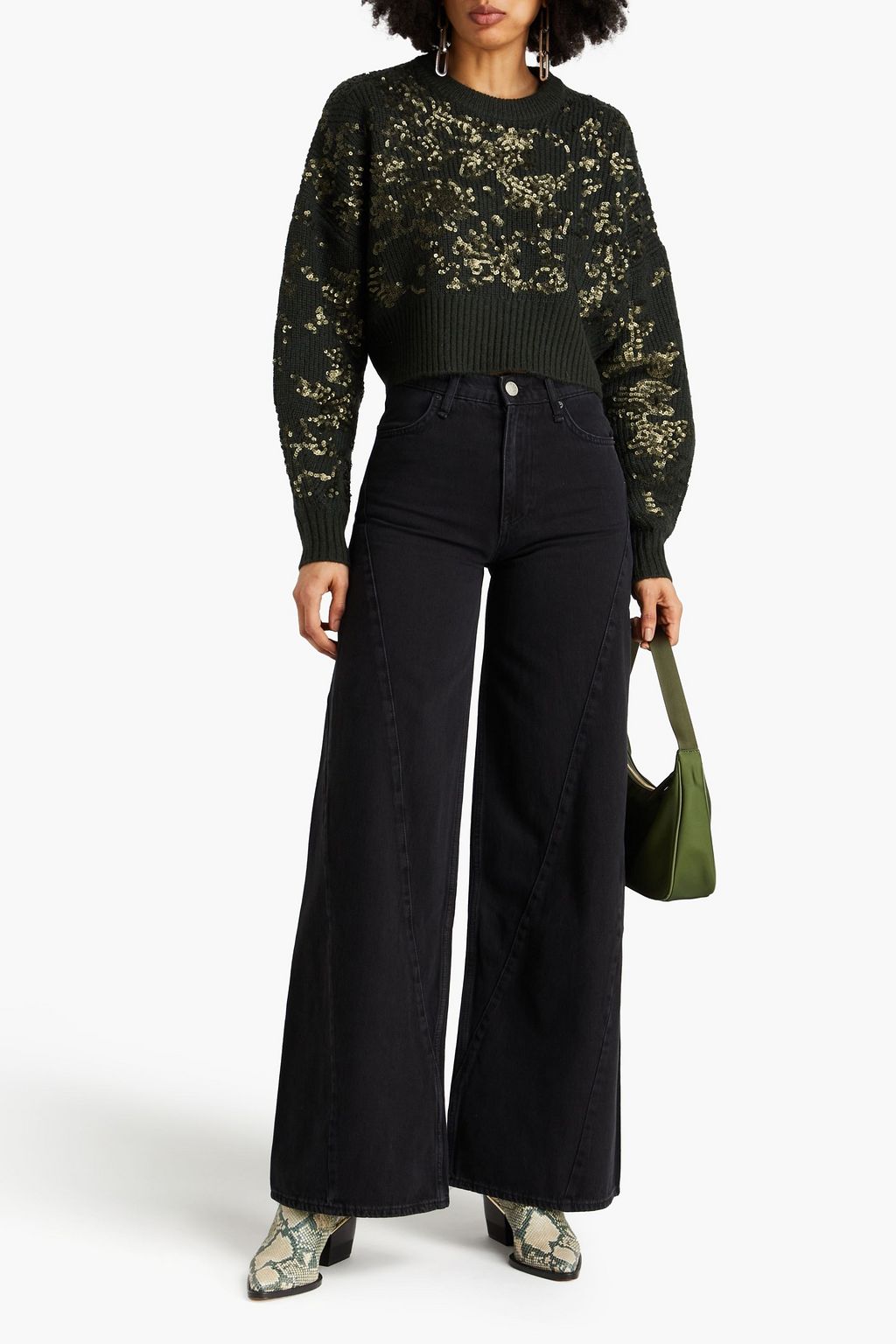 RAG & BONE كنزة رياضية قصيرة مصنوعة من مزيج الصوف ومزينة بأقراص برّاقة