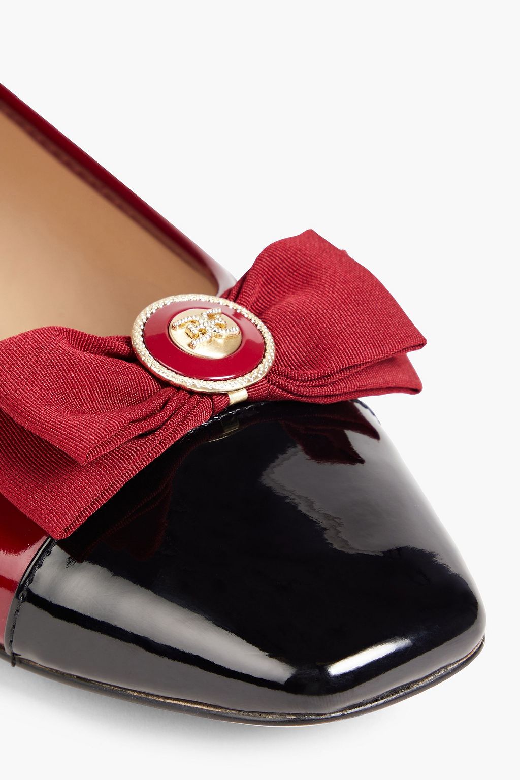 SAM EDELMAN Maren bow-detailed two-tone patent-leather ballet flats