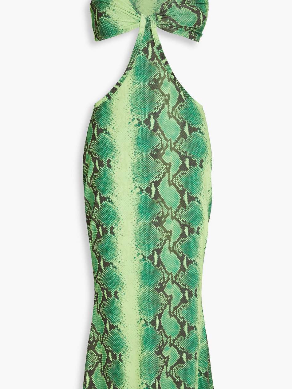 kumi cutout snake-print stretch-mesh midi dress
