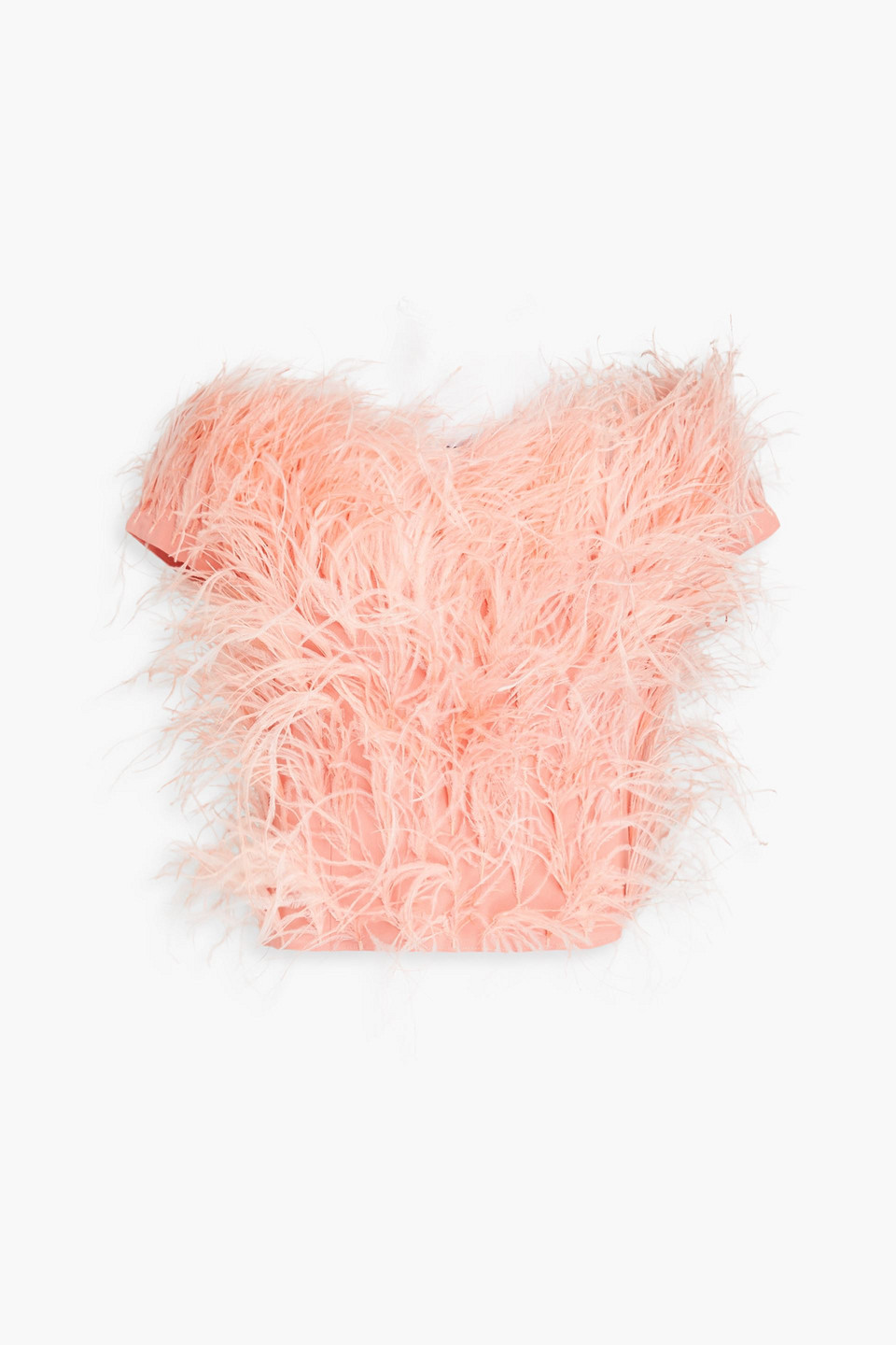 Shop Cult Gaia Sosha Cropped Feather-embellished Crepe Top In Baby Pink