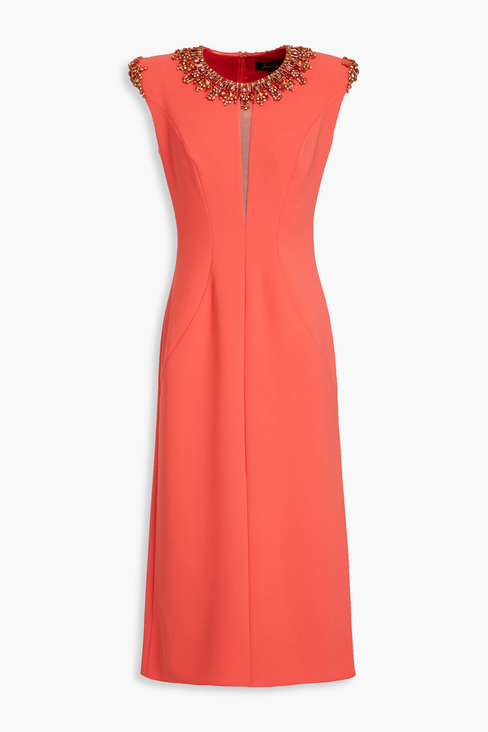 Shop Jenny Packham Embellished Crepe Midi Dress In Coral