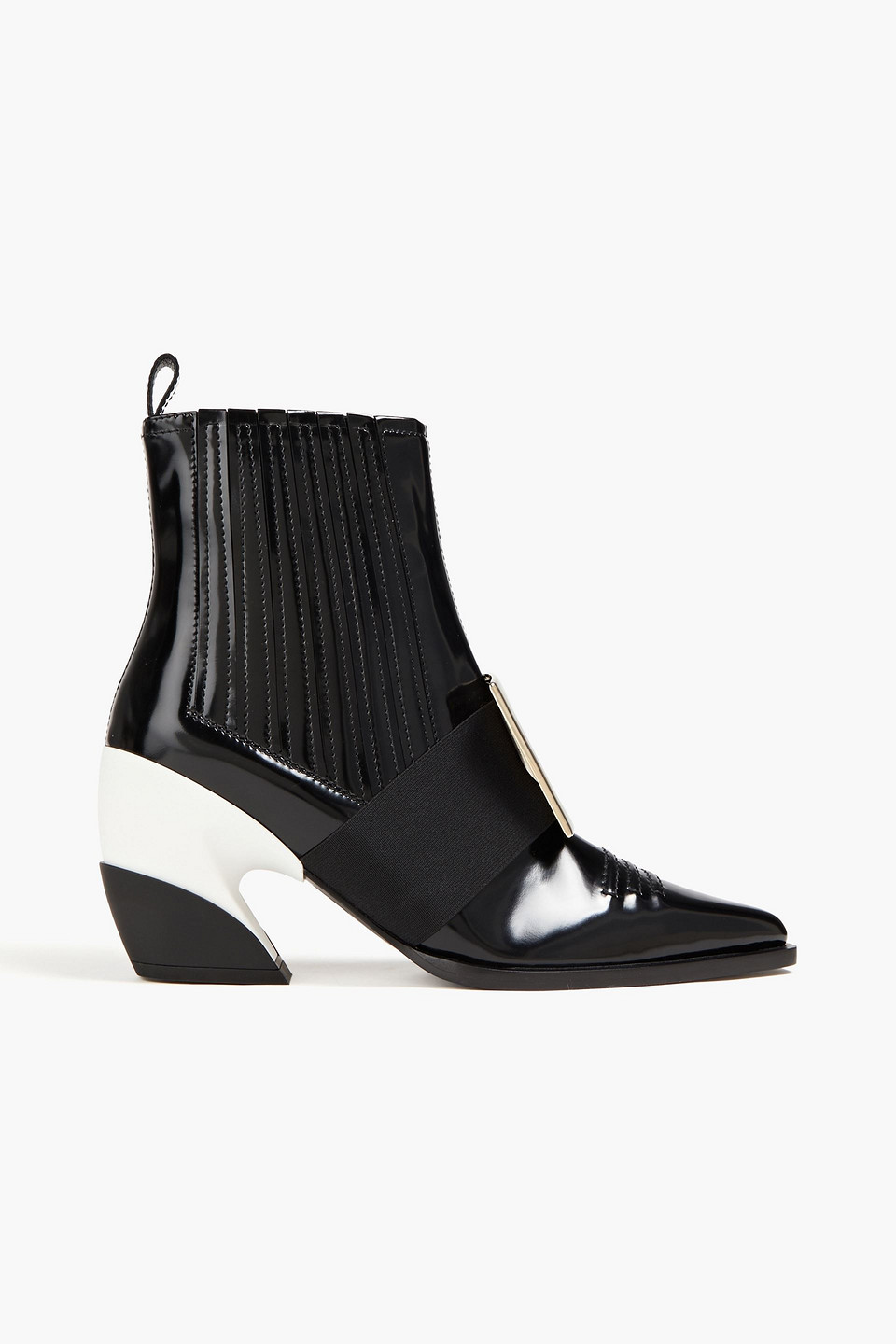 Roger Vivier Viv Tex Buckle-embellished Patent-leather Cowboy Boots In Black