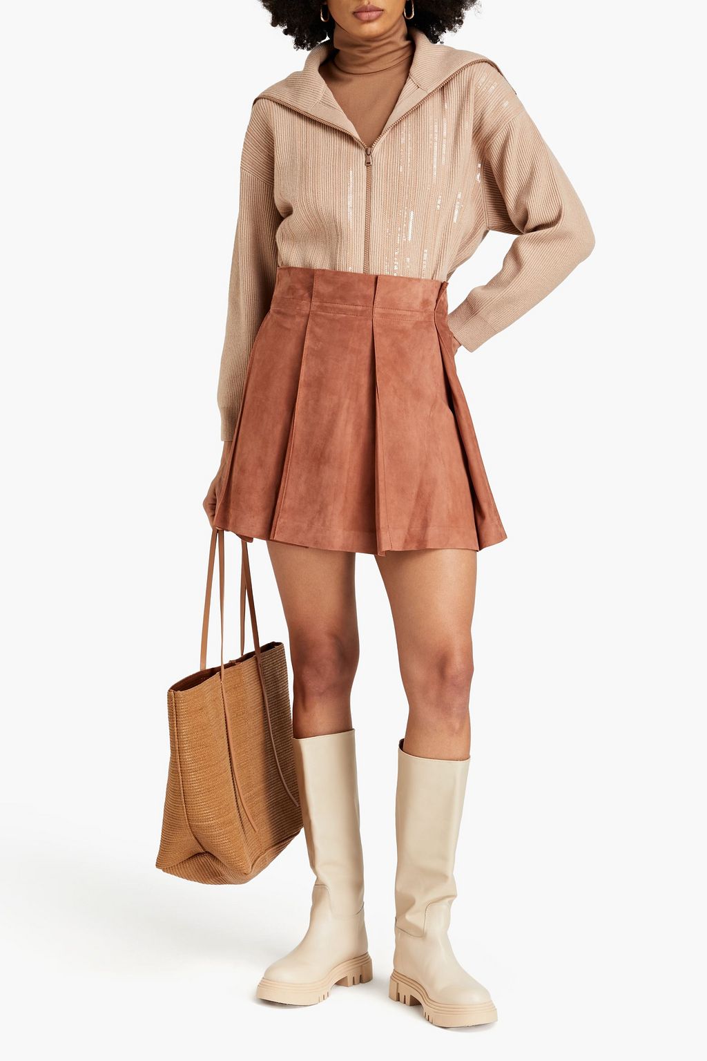 BRUNELLO CUCINELLI Pleated nubuck mini skirt