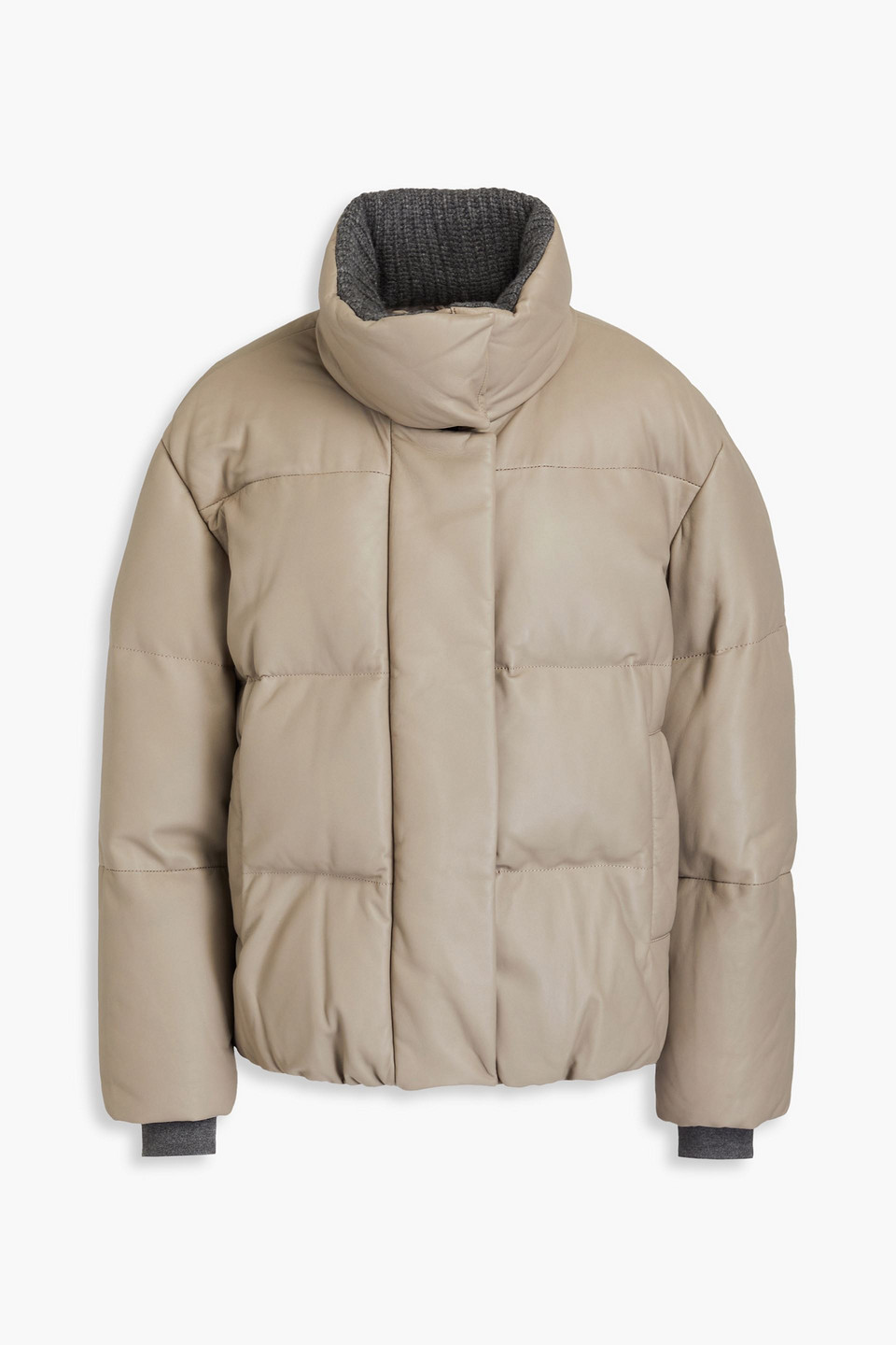 Quilted leather down jacket