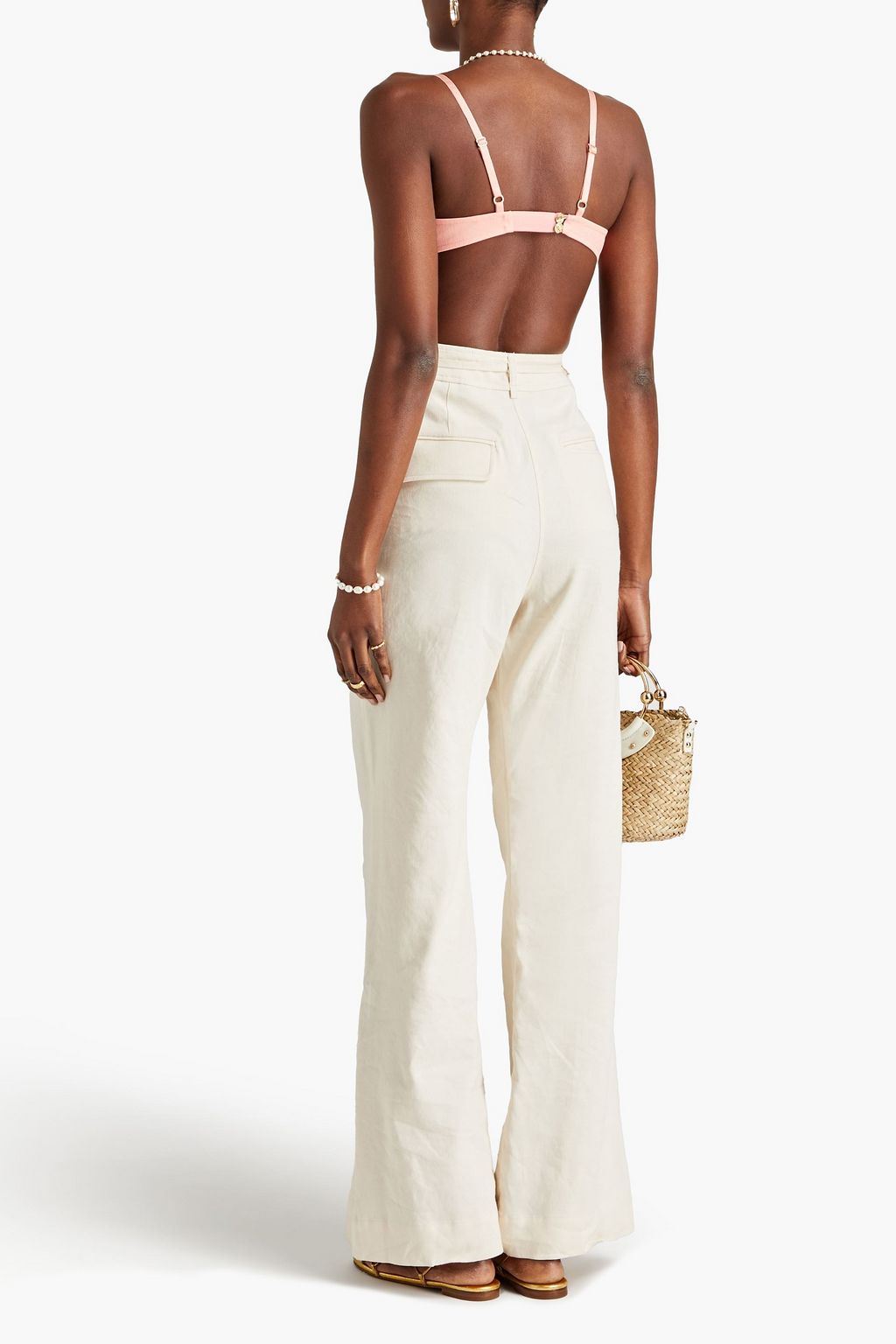 CULT GAIA Nalani embellished stretch-cotton twill bra top
