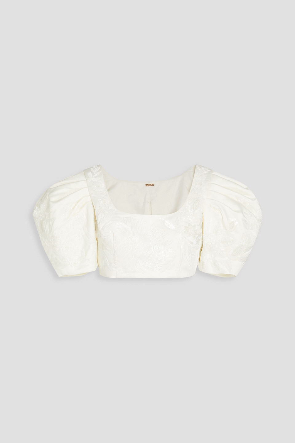 Cult Gaia Sinai Cropped Puff-sleeve Beaded Gown In Ivory