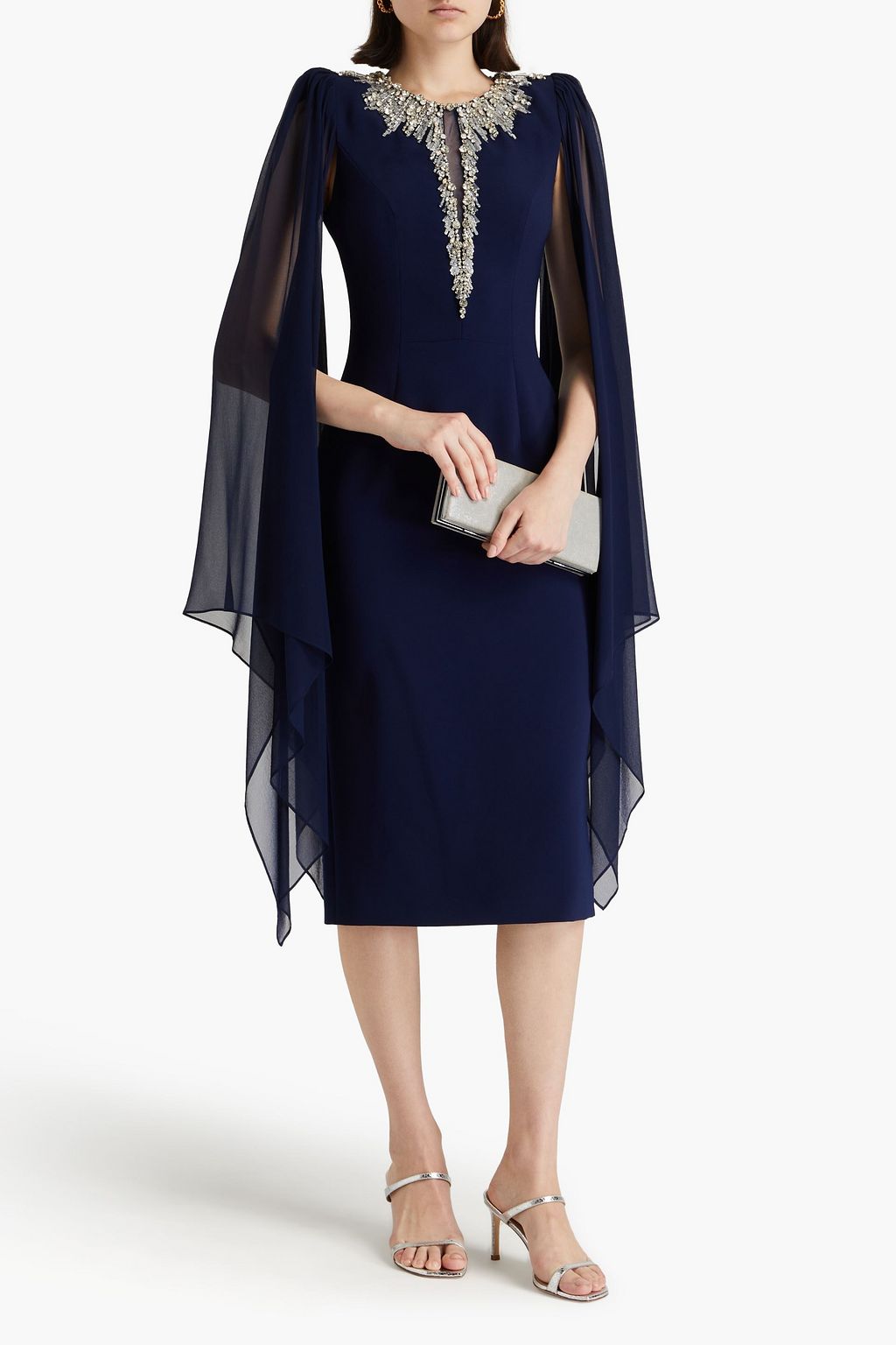 JENNY PACKHAM クレープ&シルクシフォン ミディワンピース