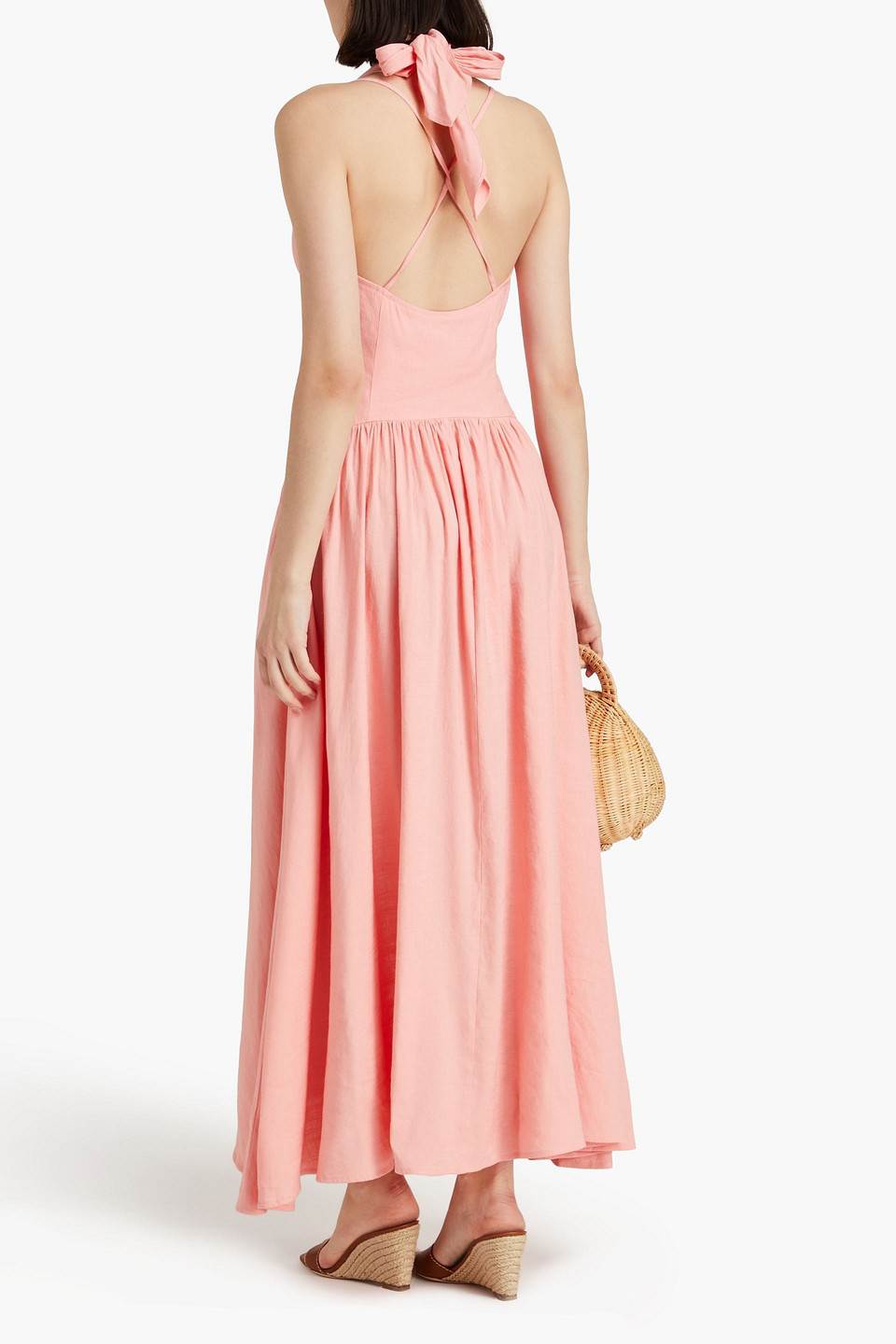 Cult Gaia Ozia Linen-blend Halterneck Maxi Dress In Pink