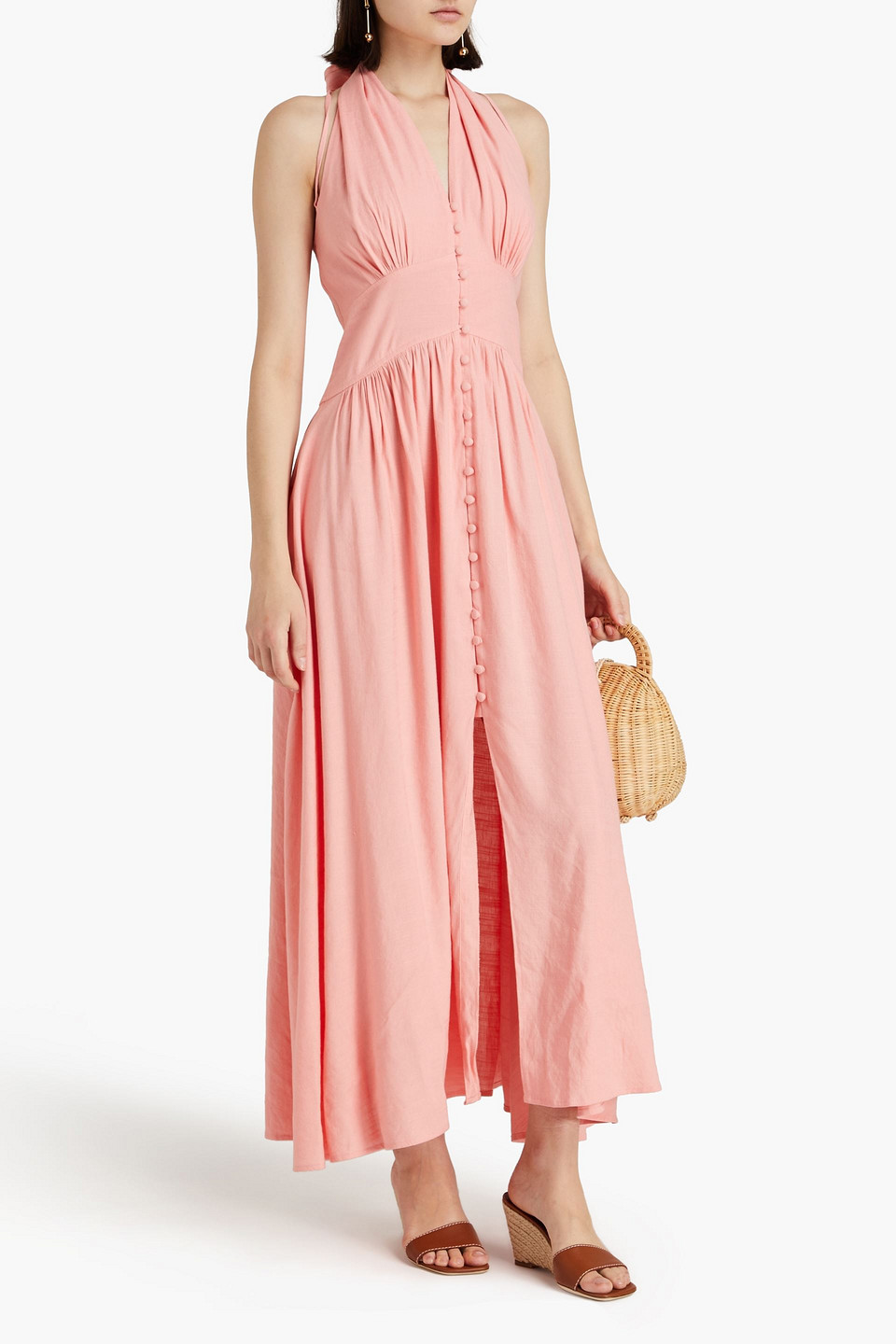 Cult Gaia Ozia Linen-blend Halterneck Maxi Dress In Pink