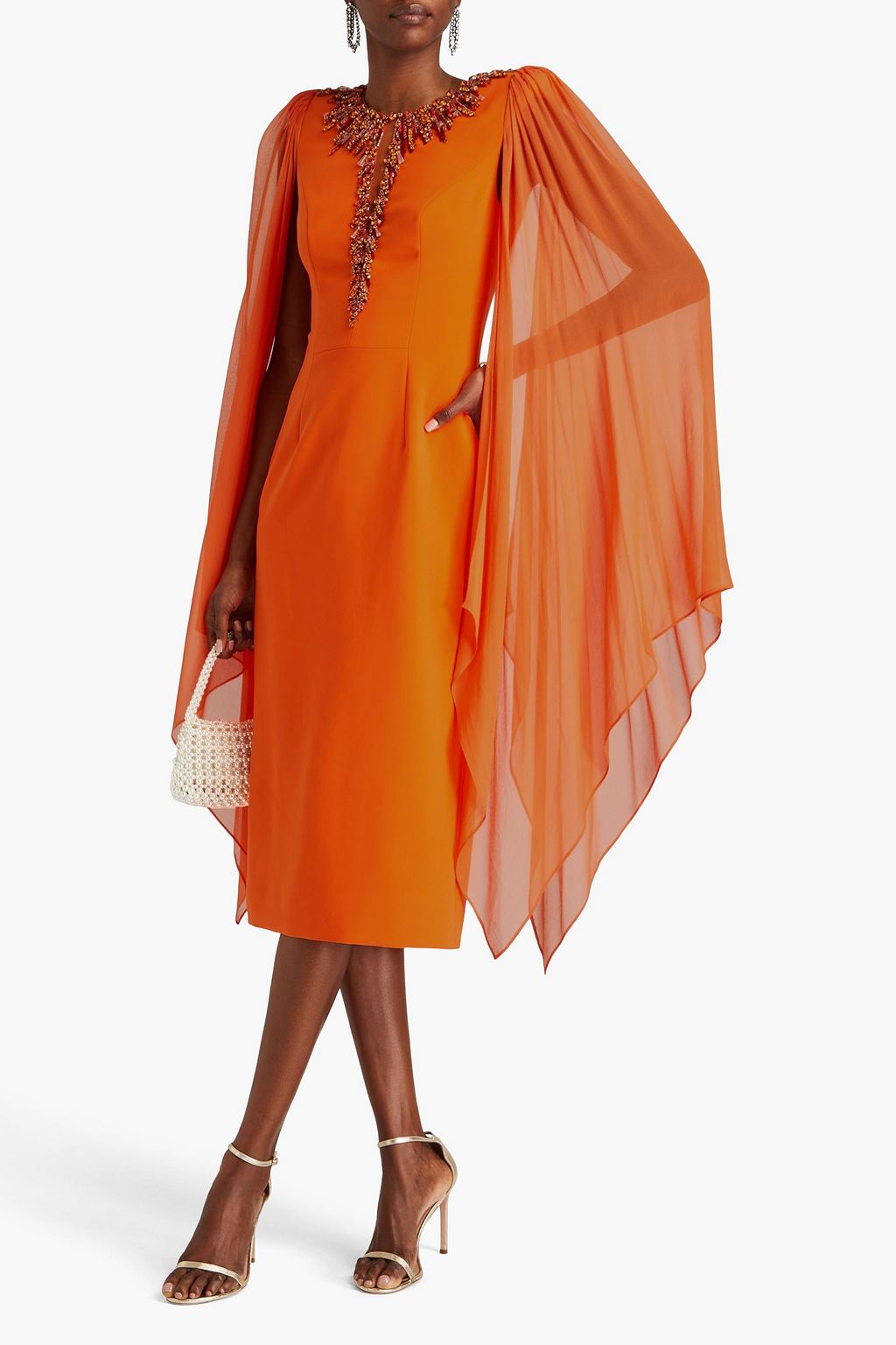 JENNY PACKHAM クレープ&シルクシフォン ミディワンピース