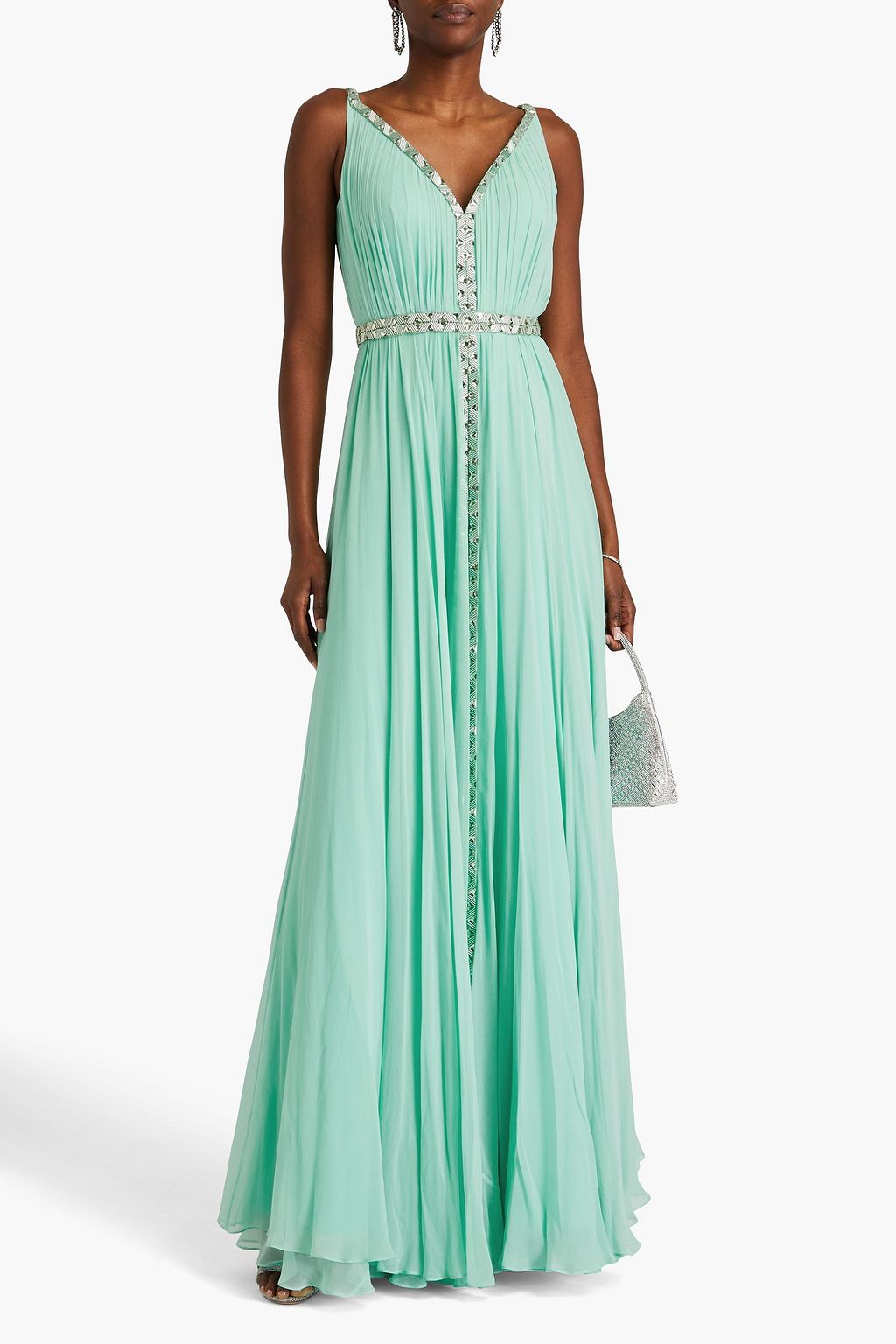 JENNY PACKHAM فستان سهرة مصنوع من شيفون بليسيه بتصميم مزركش