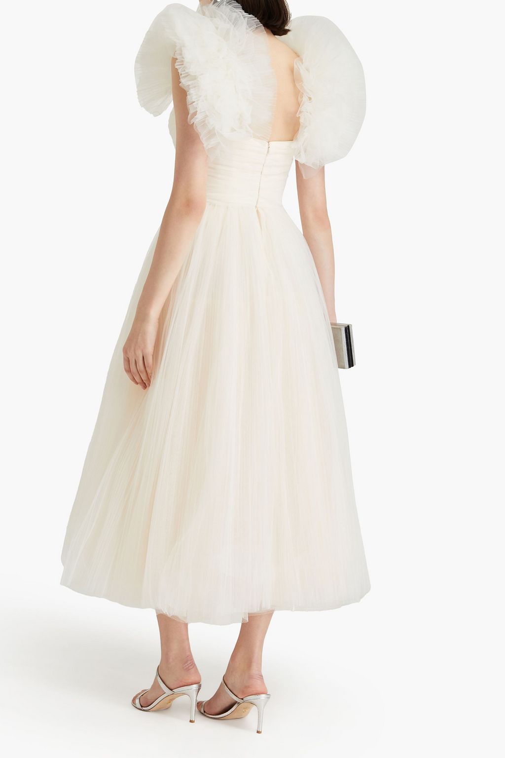 JENNY PACKHAM فستان متوسط الطول من التول مزين بكشاكش