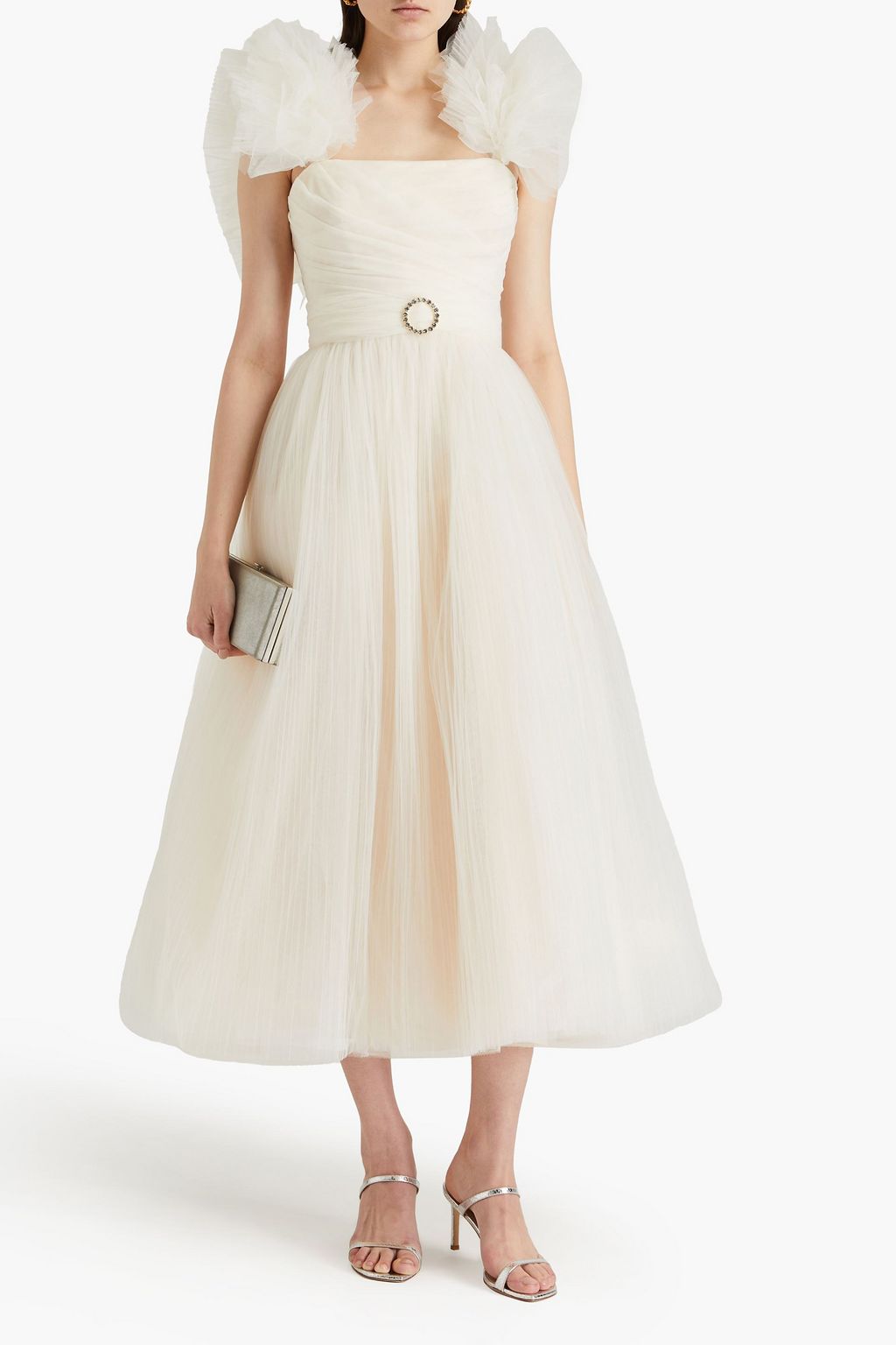 JENNY PACKHAM فستان متوسط الطول من التول مزين بكشاكش